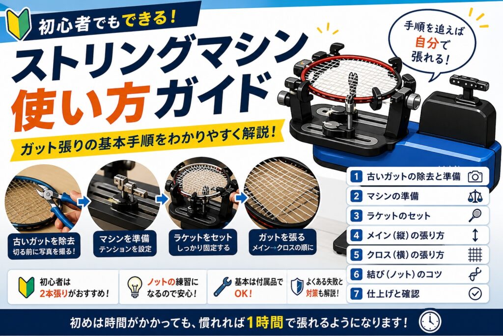 ストリングマシンの使い方｜初心者向けガット張り手順と失敗しないコツ～ハンズウィンS-60を用いて～